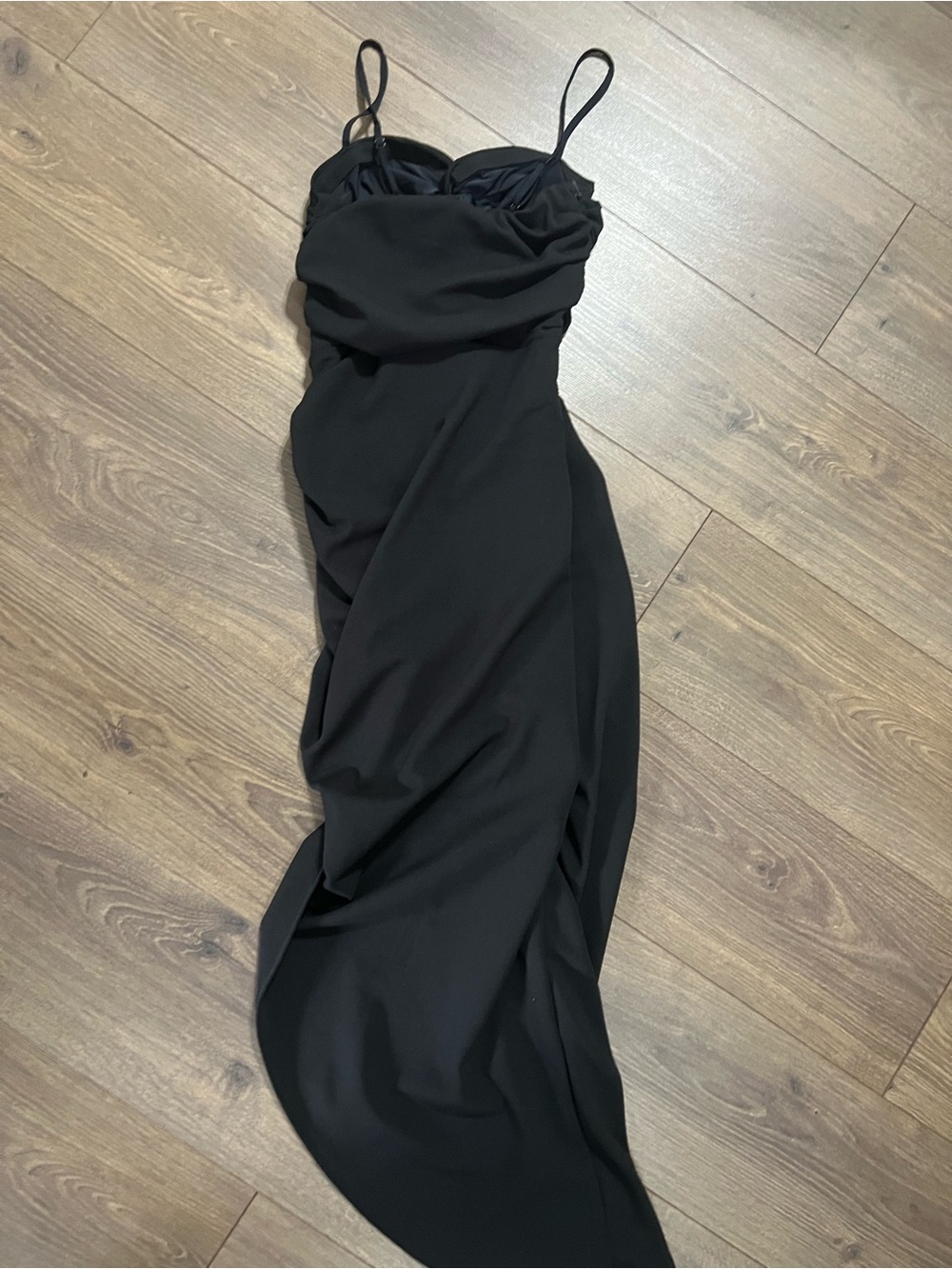 Abercrombie & Fitch Black Ruched Cutout Twist Front Midi Dress NWOT - Picture 5 of 12